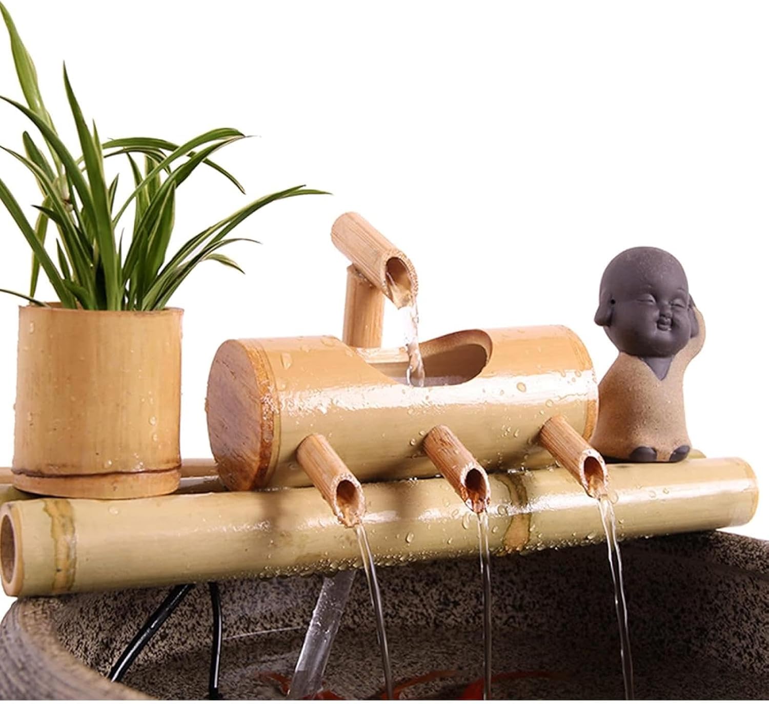 Feng Shui Zen Bamboo Fountain Kit, Natural Decorative Fountain, Decoration Landscaping Fountain, Outdoor Water Feature, for Garden, Patio, Yard, Bird Bath, Fish Pond, 25cm/9.8in