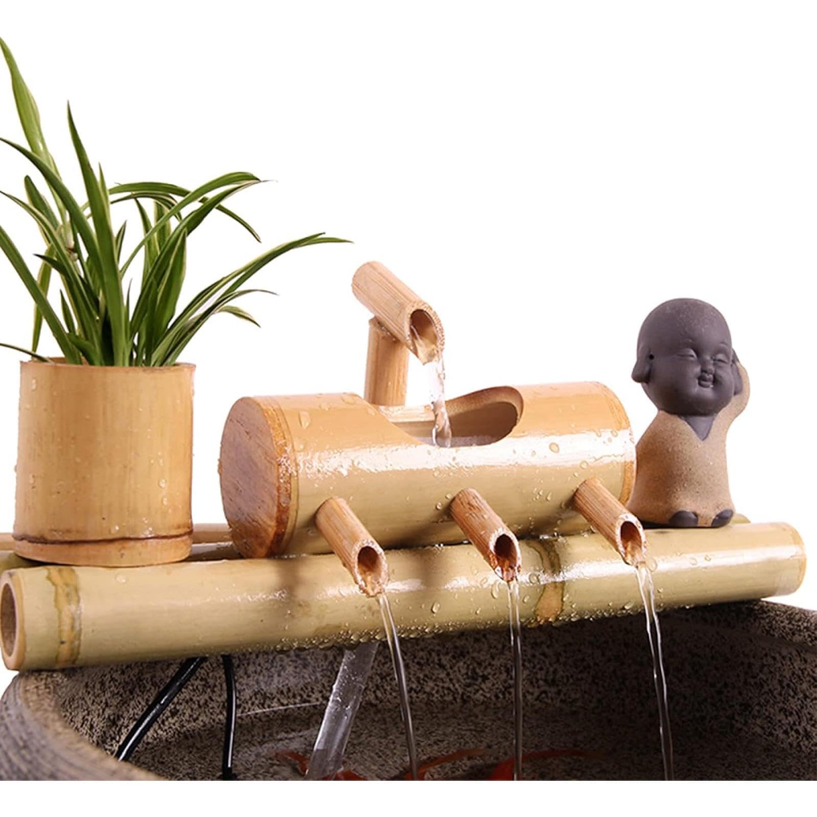 asdchZen Feng Shui Zen Bamboo Fountain Kit, Natural Decorative Fountain, Decoration Landscaping Fountain, Outdoor Water Feature, For Garden, Patio, Yard, Bird Bath, Fish Pond, 40C,35cm/13.7in