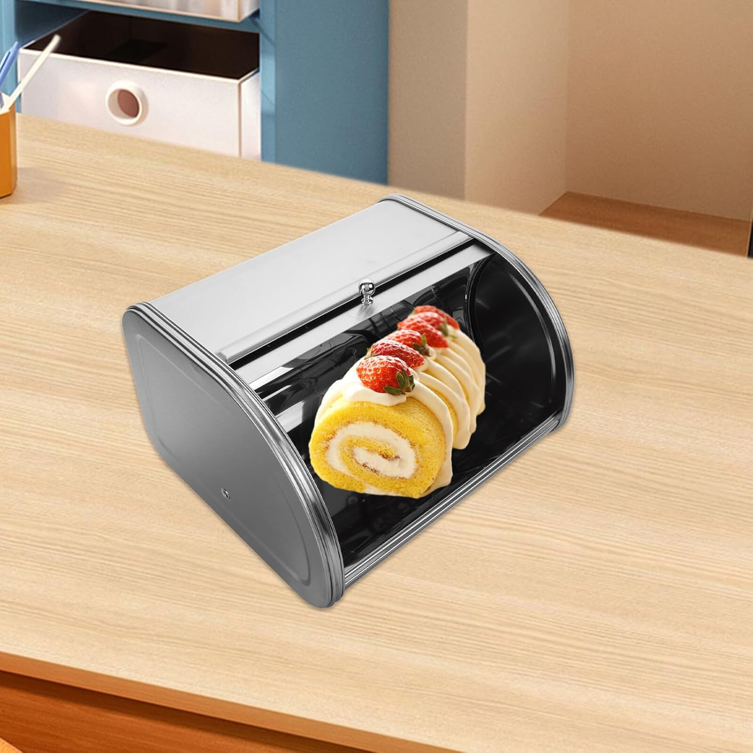 VALICLUD Metal Bread Box Small Matte Finish Kitchen Bread Holder Food Storage Container for Countertop Use