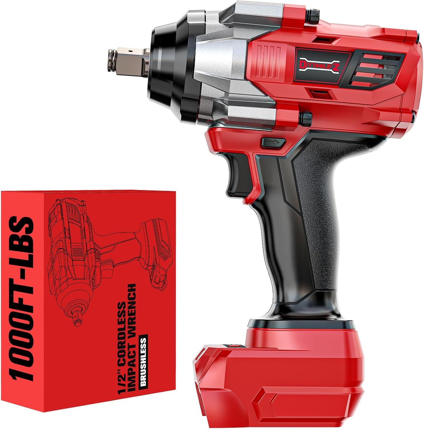 DIYtoolifz Cordless Impact Wrench 1/2" Compatible with Milwaukee 18V Battery, 1000Ft-lbs(1360N.m) High Torque Impact Driver, Electric Impact Gun with 4-Mode Speed, LED Work Light for Car(Bare Tool)
