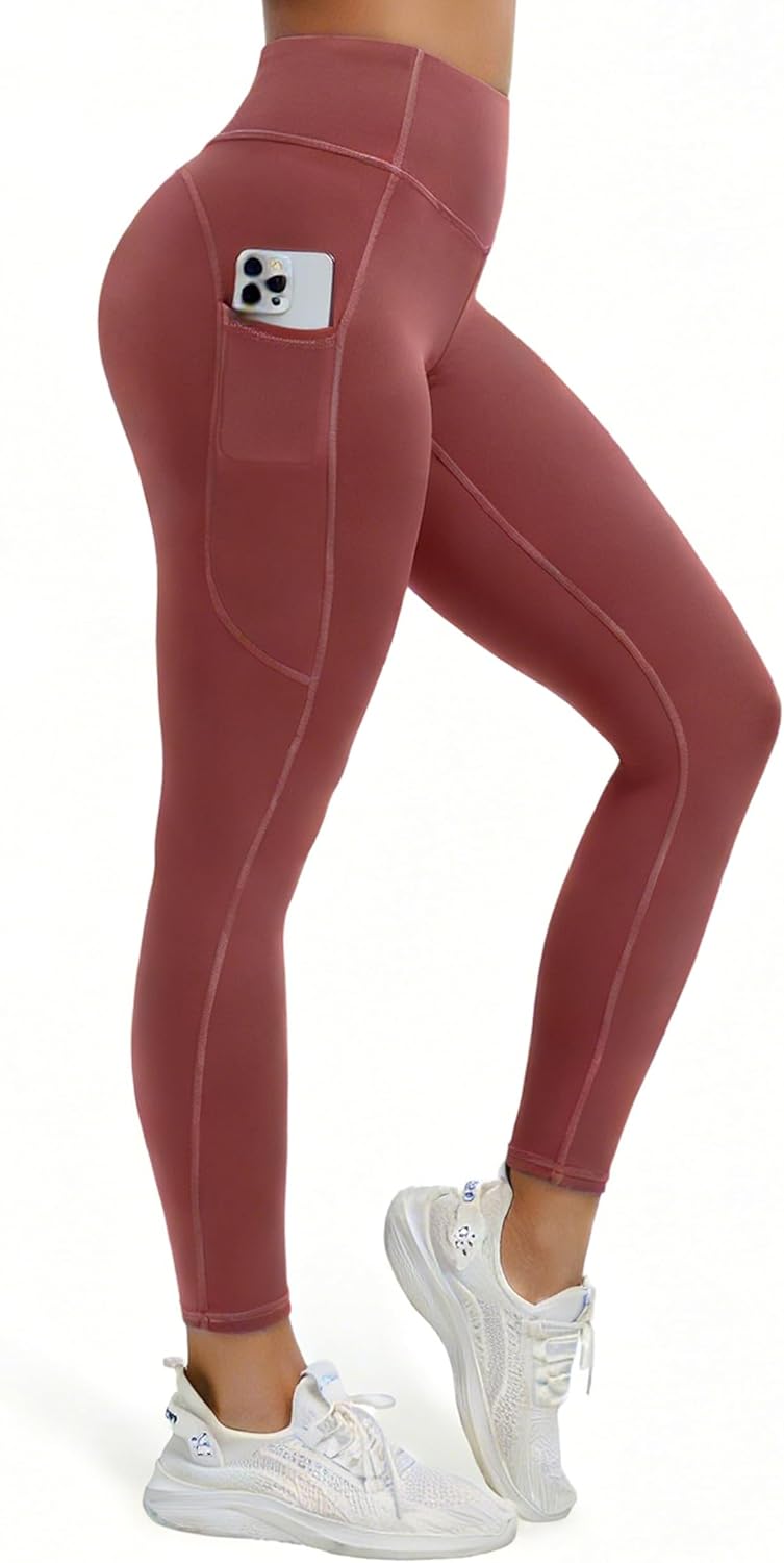 High Waisted Full Length Leggings with Pockets for Women, Tummy Control 4-Way Stretch Moisture Wicking Yoga Leggings