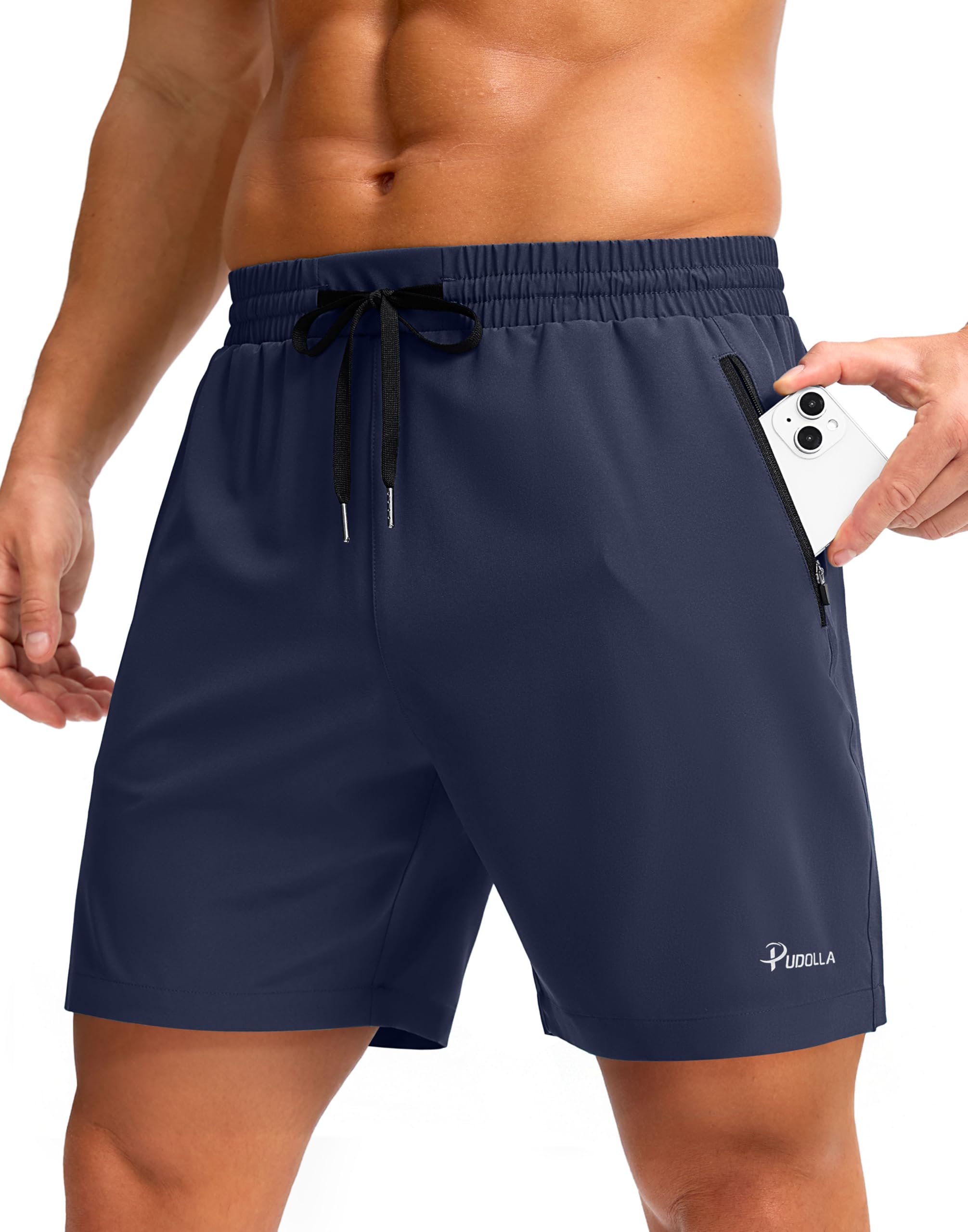 Pudolla Men's Running Gym Shorts with Zipper Pockets 5"/7"/ Lightweight Quick Dry Running Workout Athletic Short
