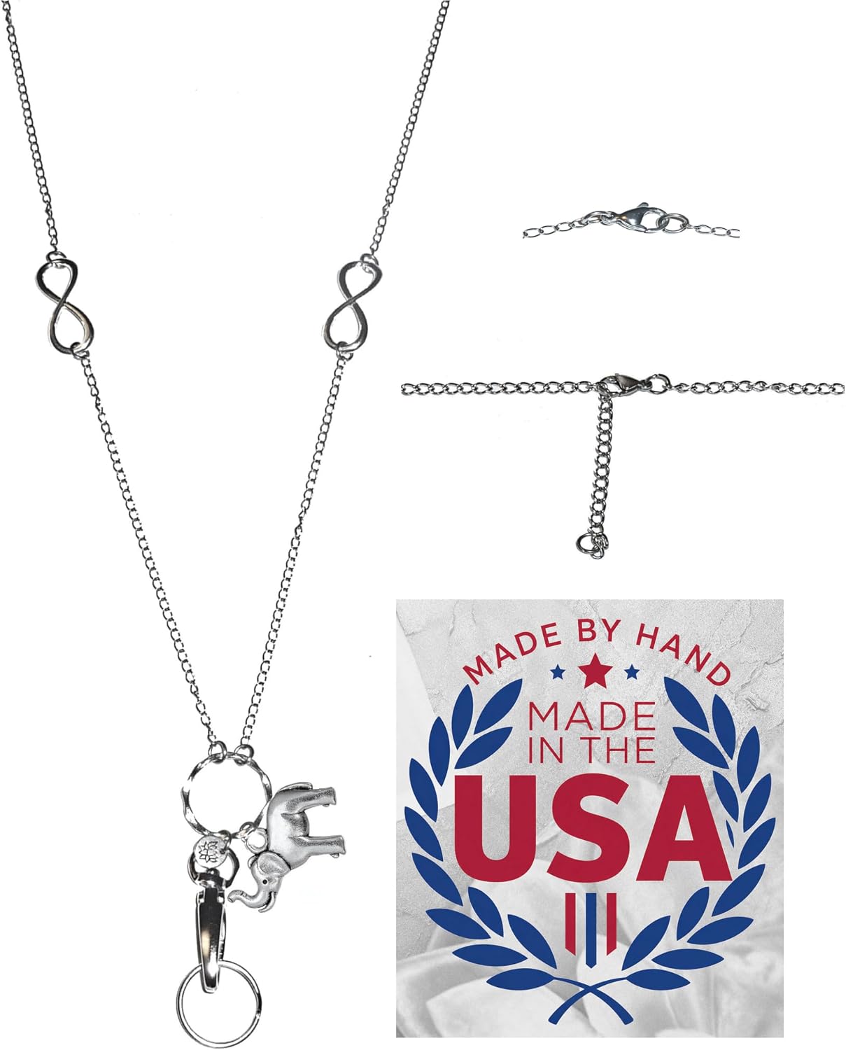 Hidden Hollow Beads Charm Stainless Steel Strong Hand Made USA Women's 34 "Lanyard, ID Badge Card Holder Teacher Nurse Keys