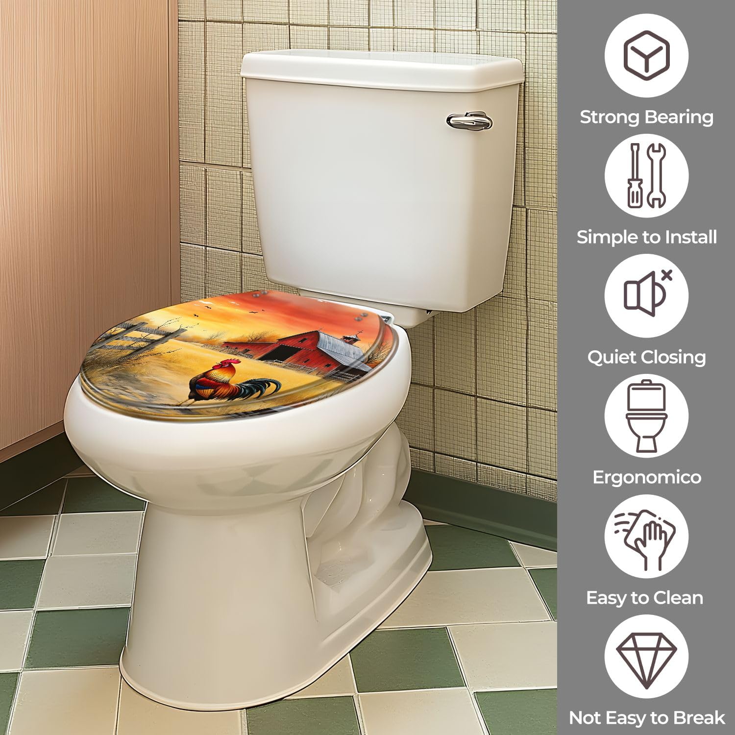 Asiento de inodoro redondo decorativo de resina para baño