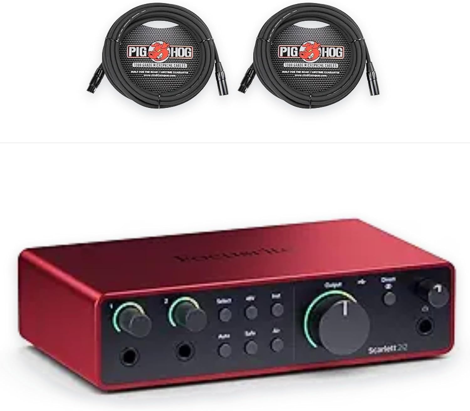 Focusrite Scarlett 2i2 4th Gen USB Audio Interface for Recording, Songwriting, Streaming and Podcasting with Pig Hog PHM20 High Performance 8mm XLR Microphone Cable, 20 Feet (2 Pack)