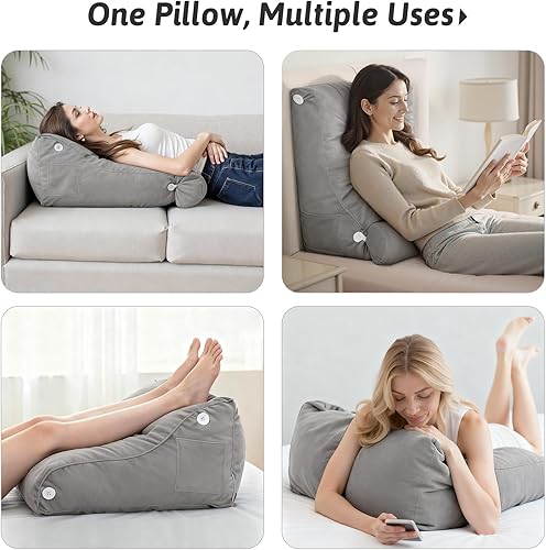 Miniatura 5 de 2PCS Reading Backrest Pillow Set,Soft FleeceLike,22''x24'' Bed Rest Pillow w/Removable Washable Cover,for Sit/Sleep,Leg/Back Support,Acid
