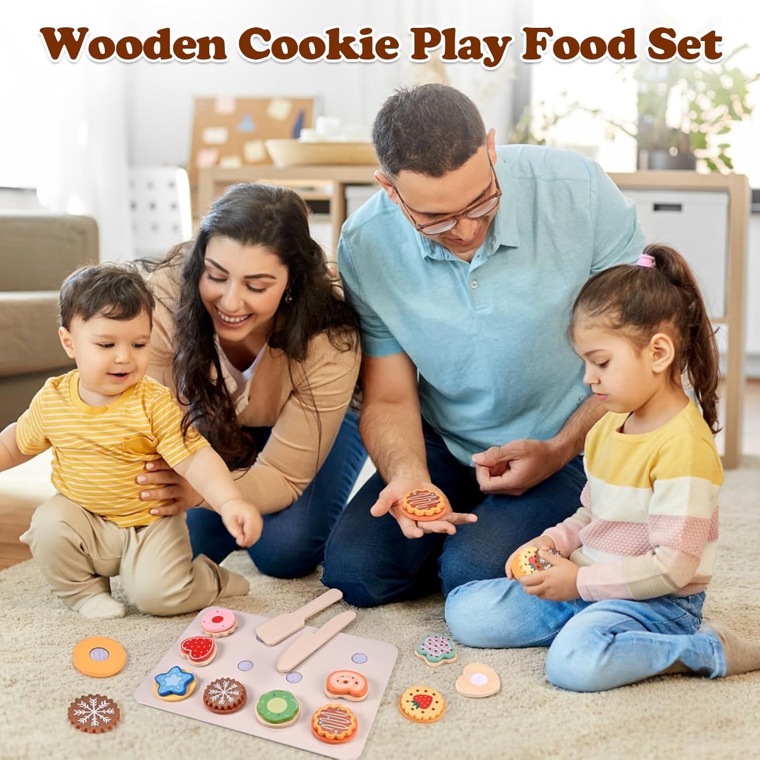 Wooderma Wooden Cookie Play Food Set, Kids Slice and Bake Cookies Maker Toy with Gift Boxes, Play Food Sets for Kids Kitchen, Montessori Play Kitchen Accessories Gift for Girls for 3 4 5 6