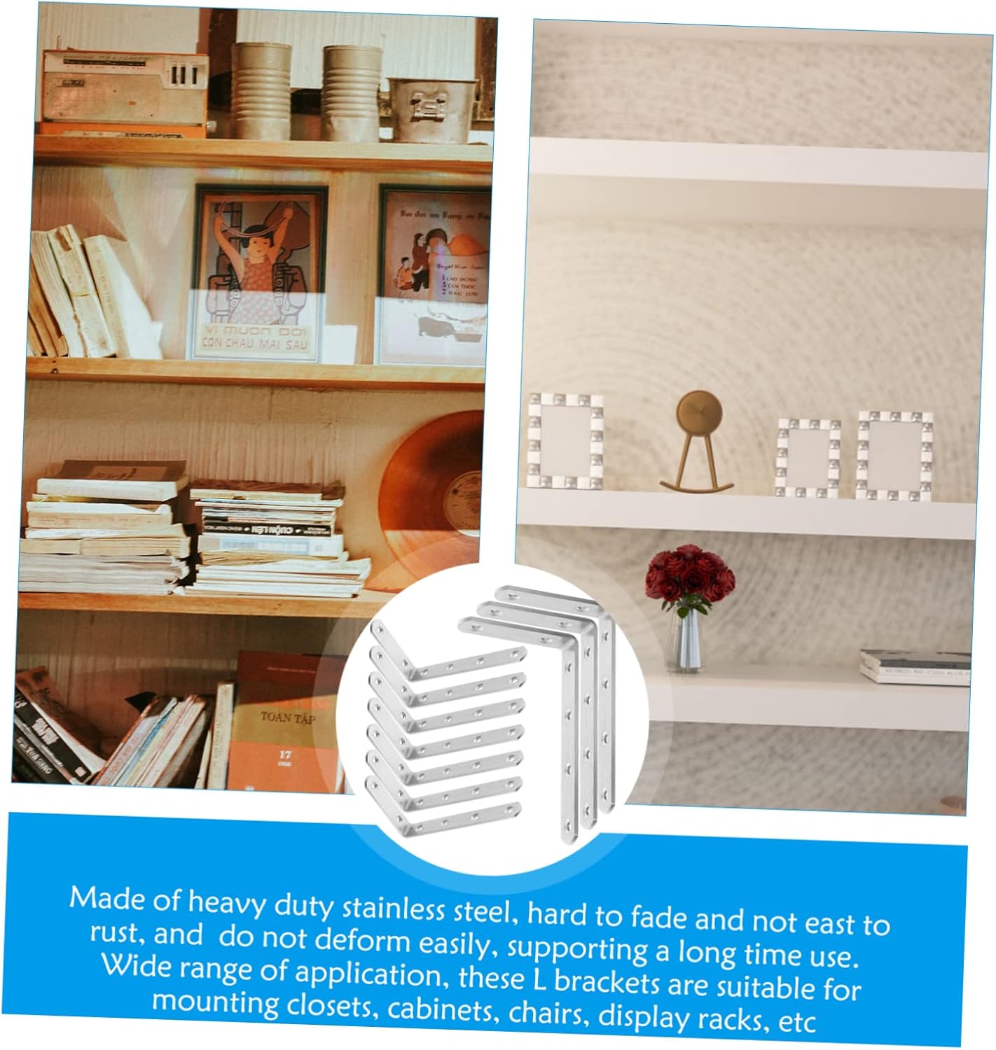 Angoily 10pcs Shaped Shelf Brackets Stainless Steel Heavy Duty Shelf Support Brackets