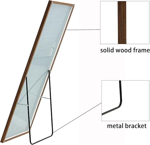 Miniatura 6 de STELSIPLIY Espejo de cuerpo entero con marco de madera, se coloca en posición vertical o colgada, espejo de piso para la puerta de dormitorios y