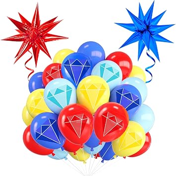 Red Blue Gold Balloon 44Pcs 12 Inch,Cute Diamond Print Balloons for Cartoon Themed Birthday Party Decorations Boys Girls Gatherings Party Supplies
