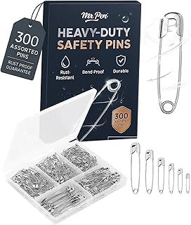 Mr. Pen Assorted Safety Pins - 300 Pack, Silver, Small & Large Sizes, Bu...
