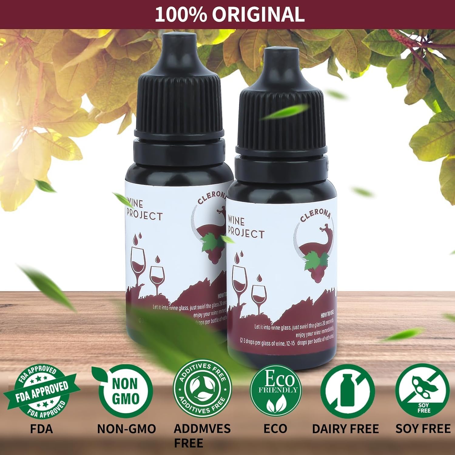 Wine Sulfite Remover Drops, Clerona Wine Filter Drops, Wine Filters for Histamines and Sulfite, the Wine Purifier, Naturally Eliminate Wine Sensitivities and Allergies, (Bottle of 4)