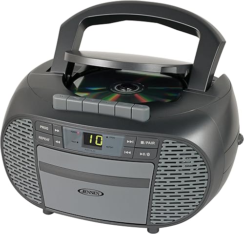 Miniatura 2 de JENSEN CD-550BT-GR Grabadora de casete de CD Bluetooth estéreo portátil con radio AMFM - Reproductor de radio compacto habilitado para Bluetooth con