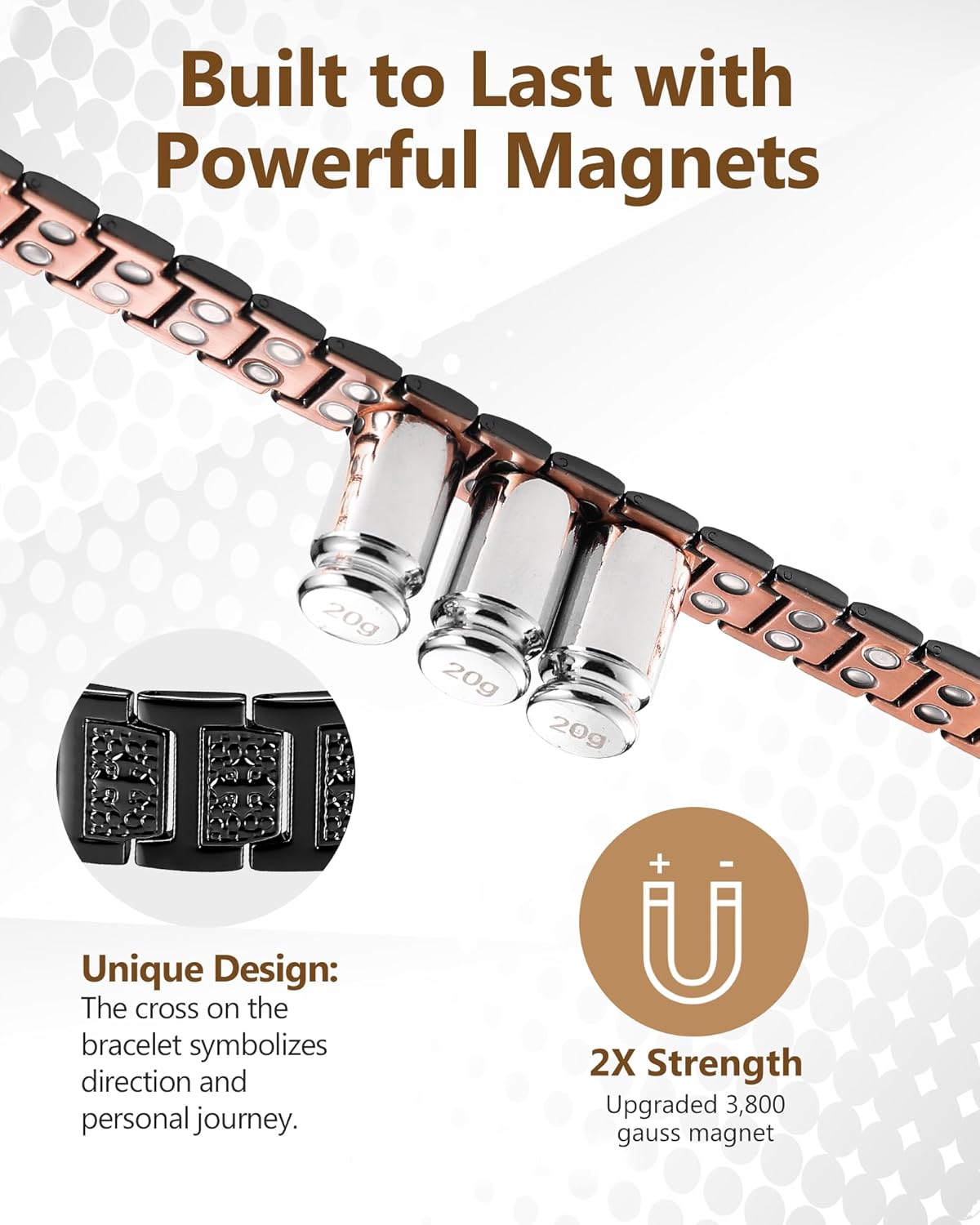 Feraco Copper Cross Bracelet for Men,Magnetic Therapy Bracelet Copper Jewelry with Powerful 3800 Gauss Magnets