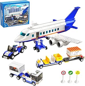 City Airport Passenger Airplane With Staff Minifigures And Truck Bricks Model Set, 463Pcs DIY Building Block Assembly Mini Particle Construction Toy