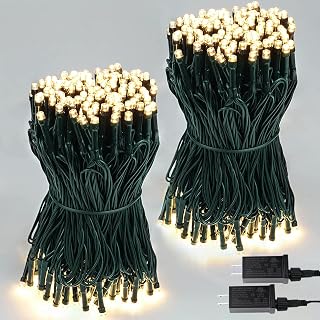 2-Pack 66FT 200 LED Christmas Lights, Extendable Christmas Tree Lights with Timer & Memory Function, Waterproof Green Wire Outdoor String Lights Indoor with UL Approved & 8 Lighting Modes (Warm White)
