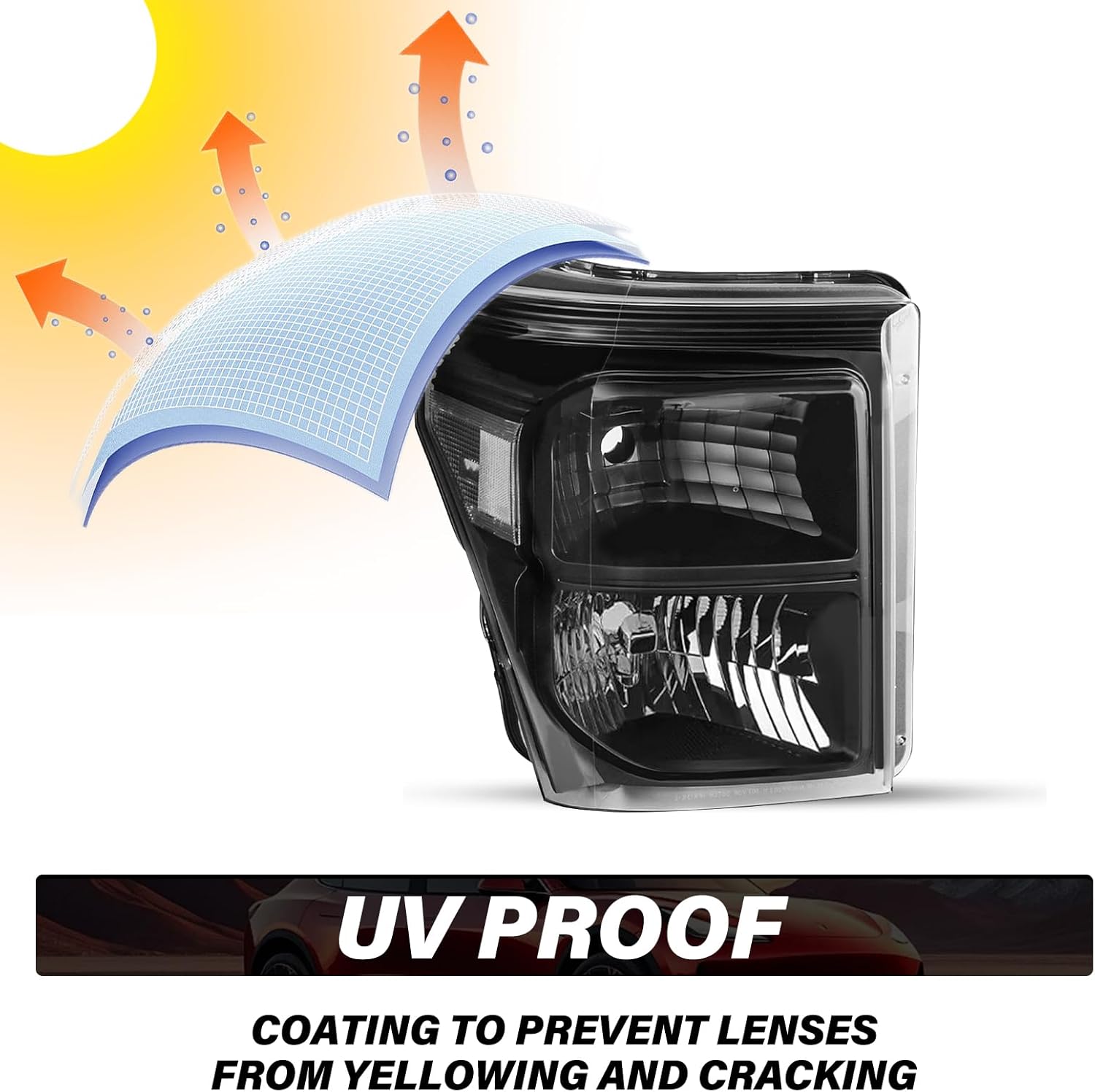 BRYGHT Headlight Assembly Replacement for 11-16 Ford F250 F350 F450 F550 Super Duty Left and Right Side, Black Housing with Clear Reflector