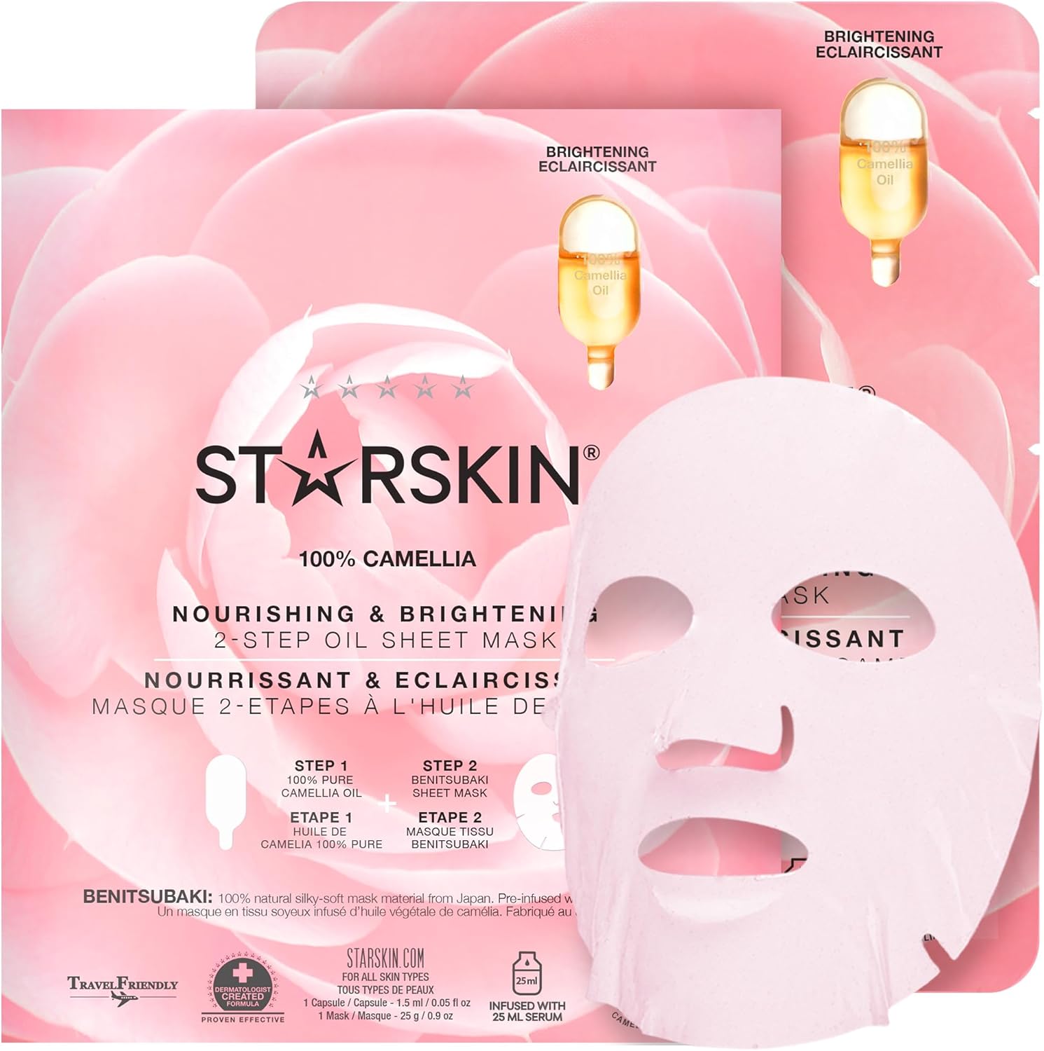 STARSKIN Camellia 2-Step Sheet Mask 1x25g, Nourishing & Brightening Face Mask for Radiant Skin, all Skin Types, Brightening and Hydrating with Niacinamide and Peony Root, K Beauty Skincare