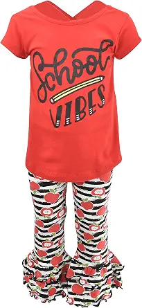 Baby Girl 2-Piece Back to School Outfit with Ruffle Leggings and Short Sleeve Shirt