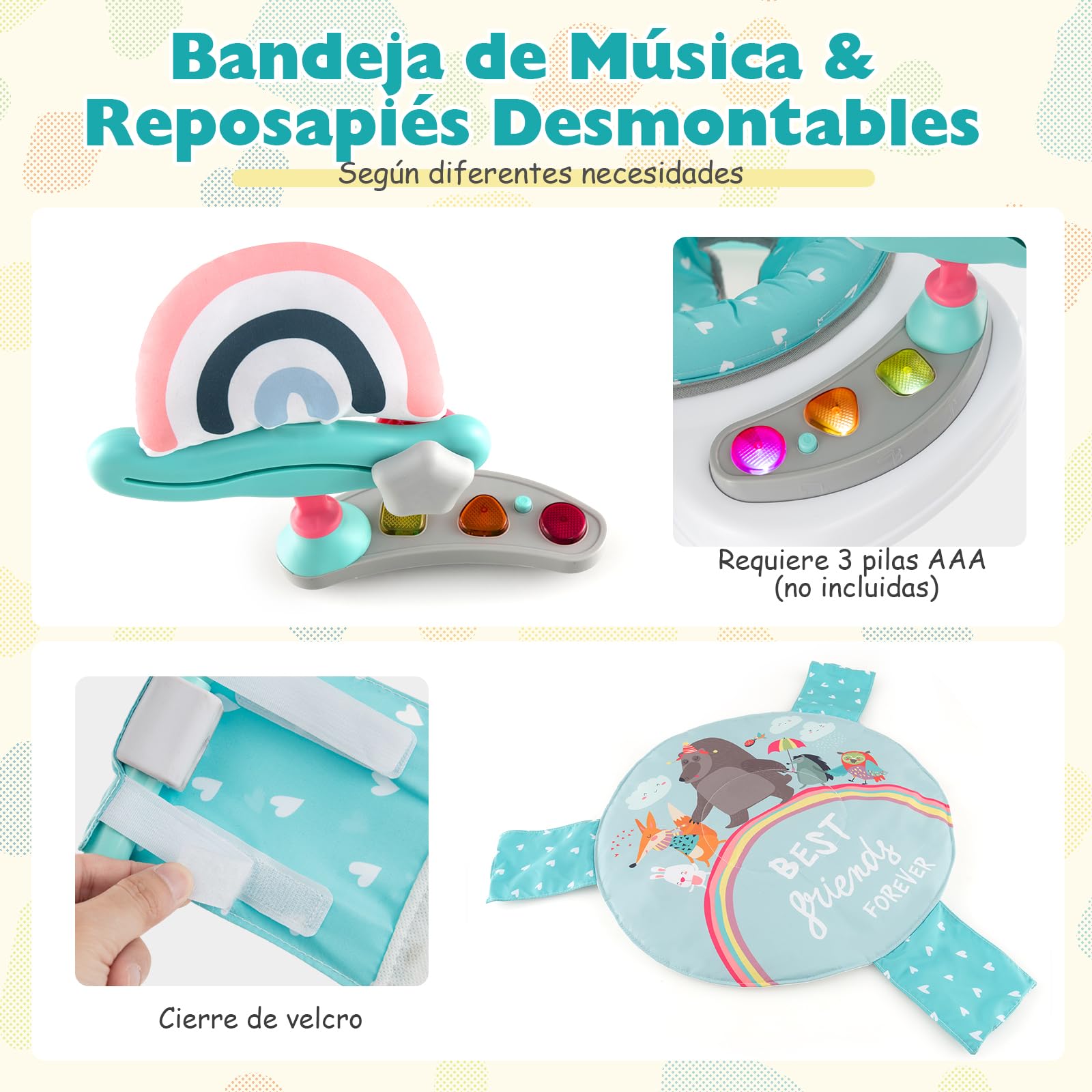 GOPLUS Centro de Actividades para Bebé, Saltador Bebe Zoo con Asiento Giratorio 360°, Altura Ajustable y 9 Juguetes Interactivos, Andador con Luces y Música, para Bebés 6 Meses+ (Azul)