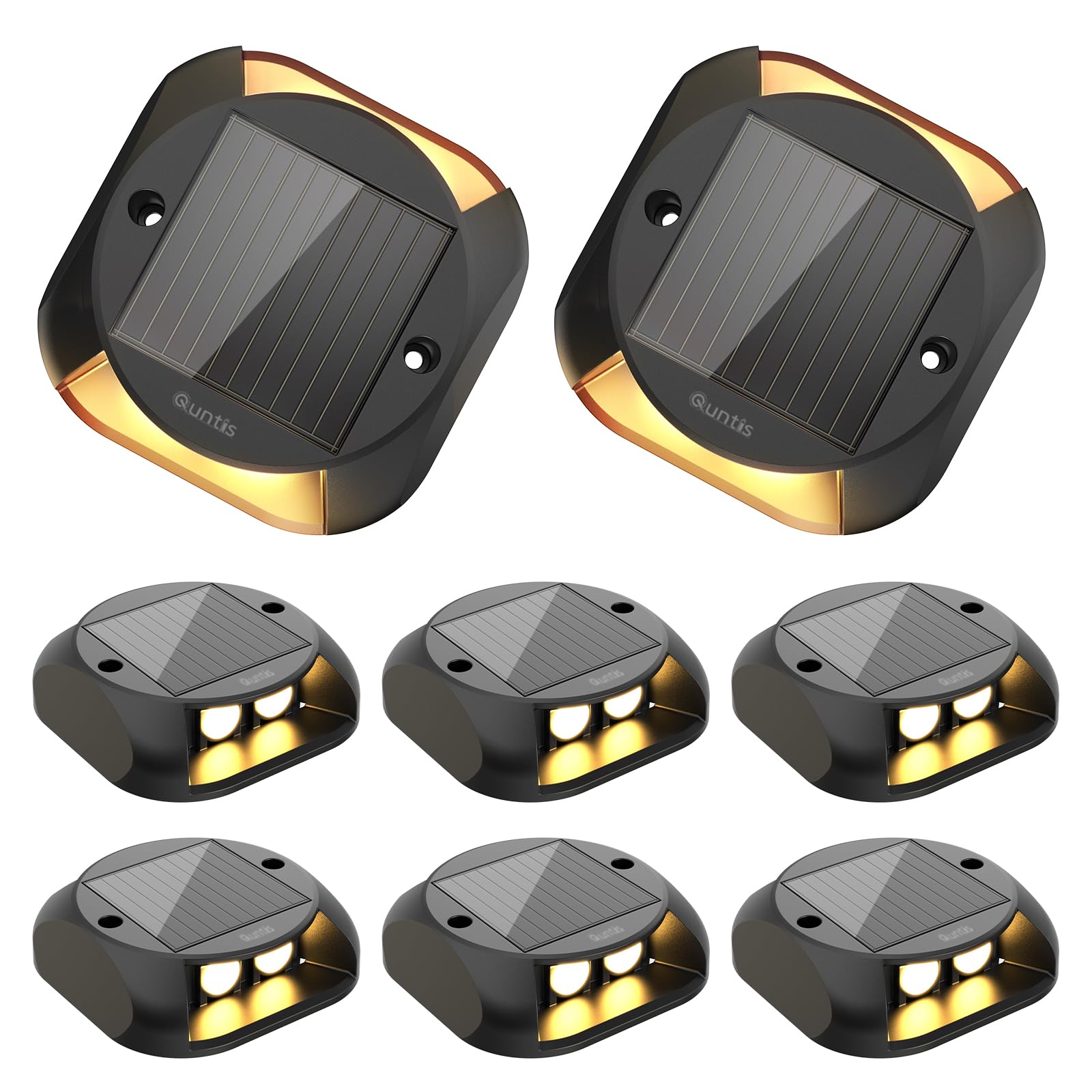 Quntis Luces Solares Led Exterior Jardin, Blanco Cálido Luz Solar Escaleras Exterior IP65 Impermeable, Lámpara Solar Jardin para Entrada Escalones Muelle Pasarela Calzada Camino Patio, 8 Piezas