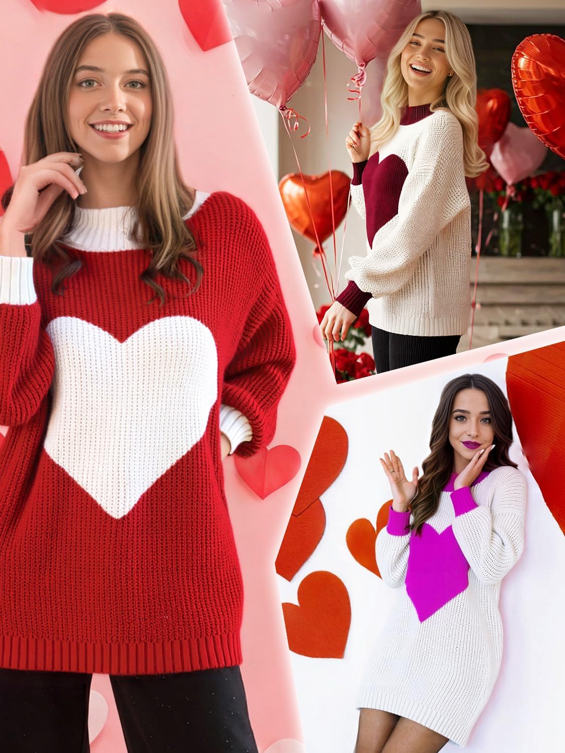 Oversized Valentine Heart Sweater for Women Boyfriend Style Long Sleeve Crewneck Sweaters Women Casual Tops - Image 4