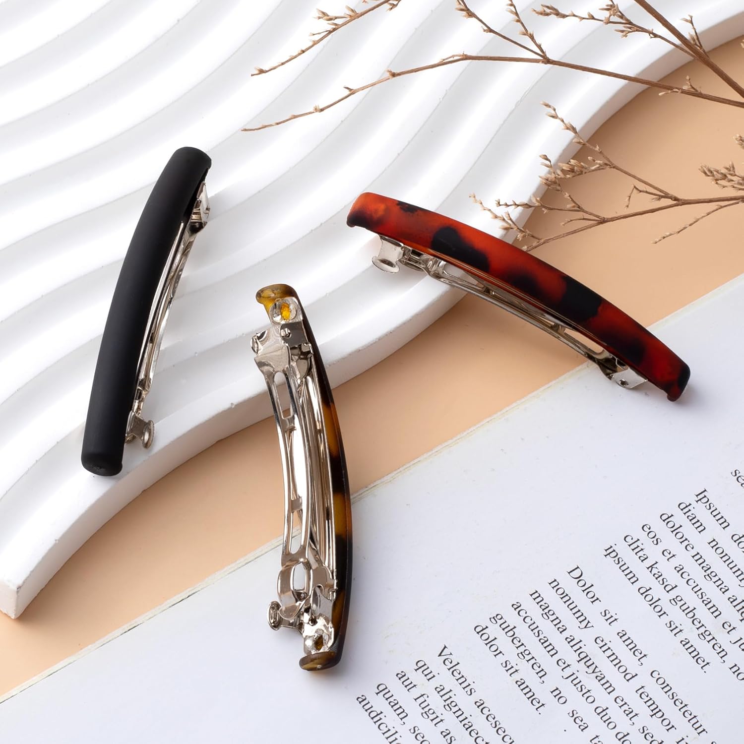 3PCS French Barrette Hair Clips for Women, 2.5 Inch Small Tortoise Shell Hair Clip, Curved Frosted Thin Hair Flat Hair Accessories for Women (3 Colors) - Style 3 - Image 3