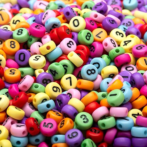 Miniatura 3 de 1000 cuentas acrílicas de números del 0 a 9 cuentas redondas mixtas de 0.16 x 0.27 pulgadas para hacer joyas, pulseras, collares, llaveros