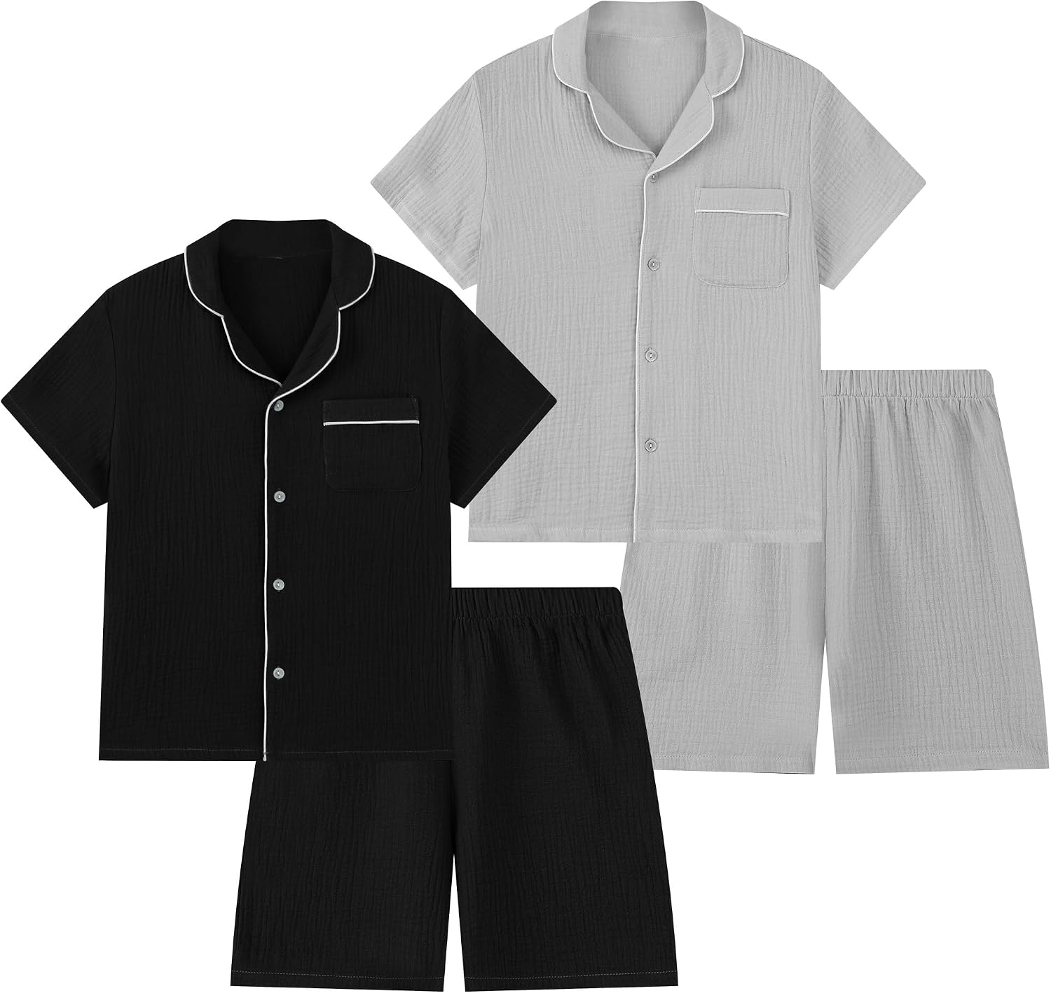 Boys 100% Cotton Pajamas, Short Sleeve 4-Piece Sleepwear 4-12Y