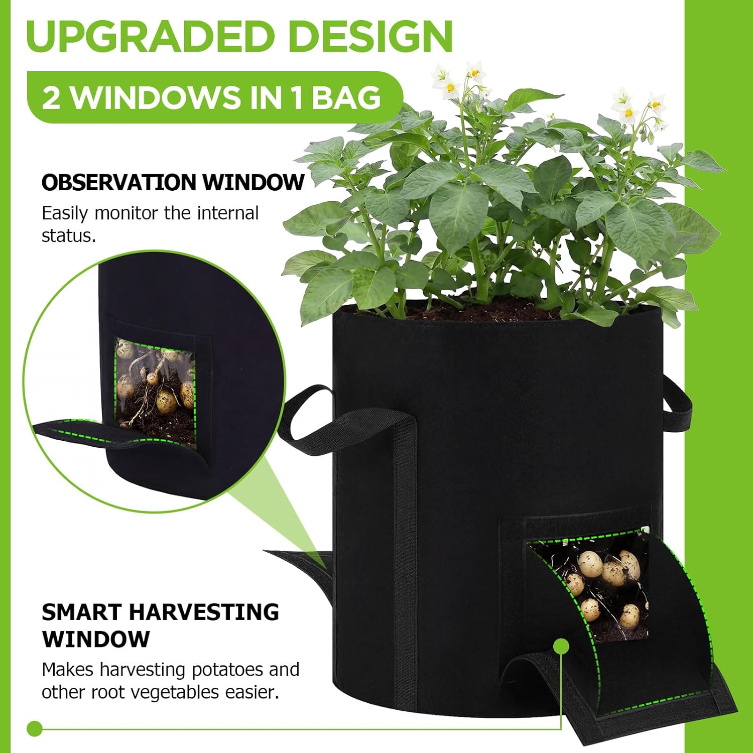 4pcs 30 Gallon Potato Grow Bags with Harvest Window & Visible Window 350g Thickened Nonwoven Fabric Pots, Sturdy Handle Planting Bag for Garden Vegetable Fruits Tomato Growing