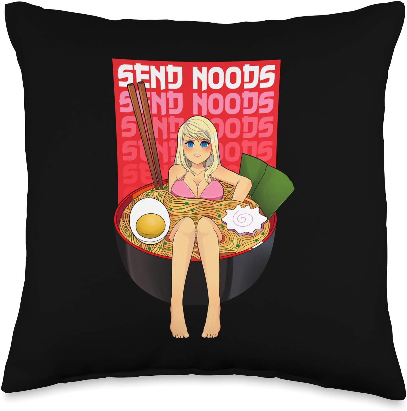 Spicy Ramen Bowl Lewd Noodle Send Noods Kawaii Ecchi Hentai Throw Pillow