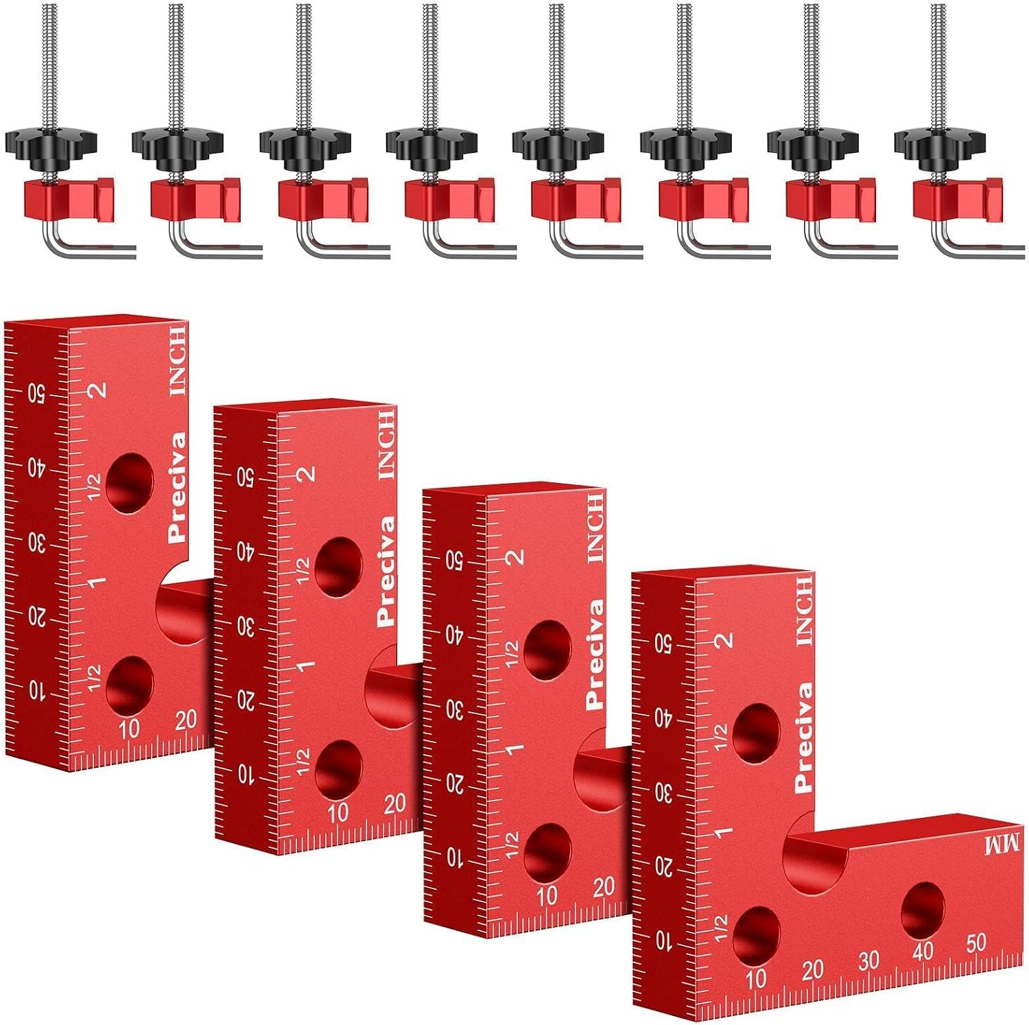 Preciva 90° Mini Square Clamp Set 2.32"×2.32" 4 Sets Red for Small Drawers