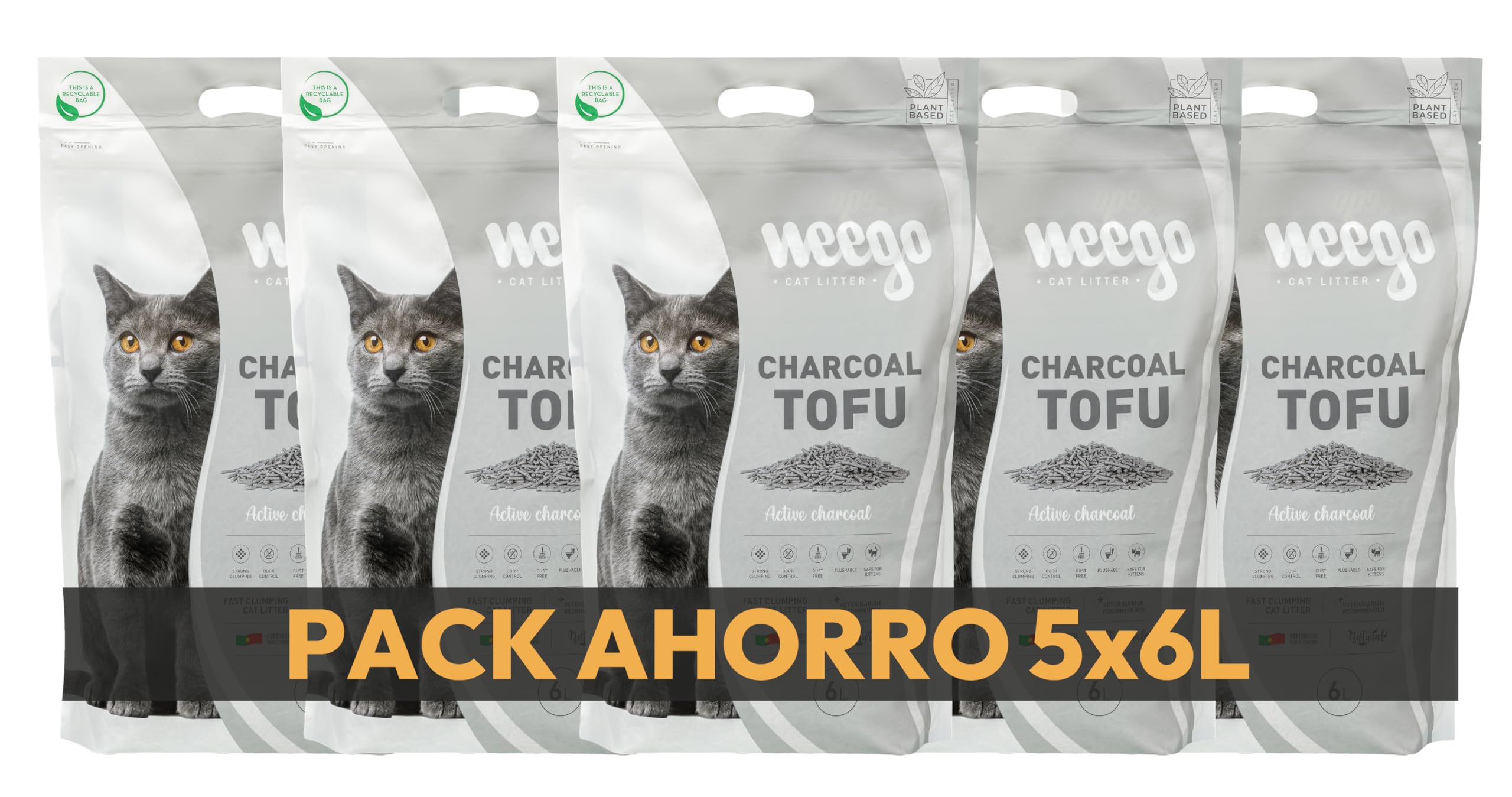 Weego Cat Litter Charcoal Tofu 6L (5 Unit Pack Ahorro)