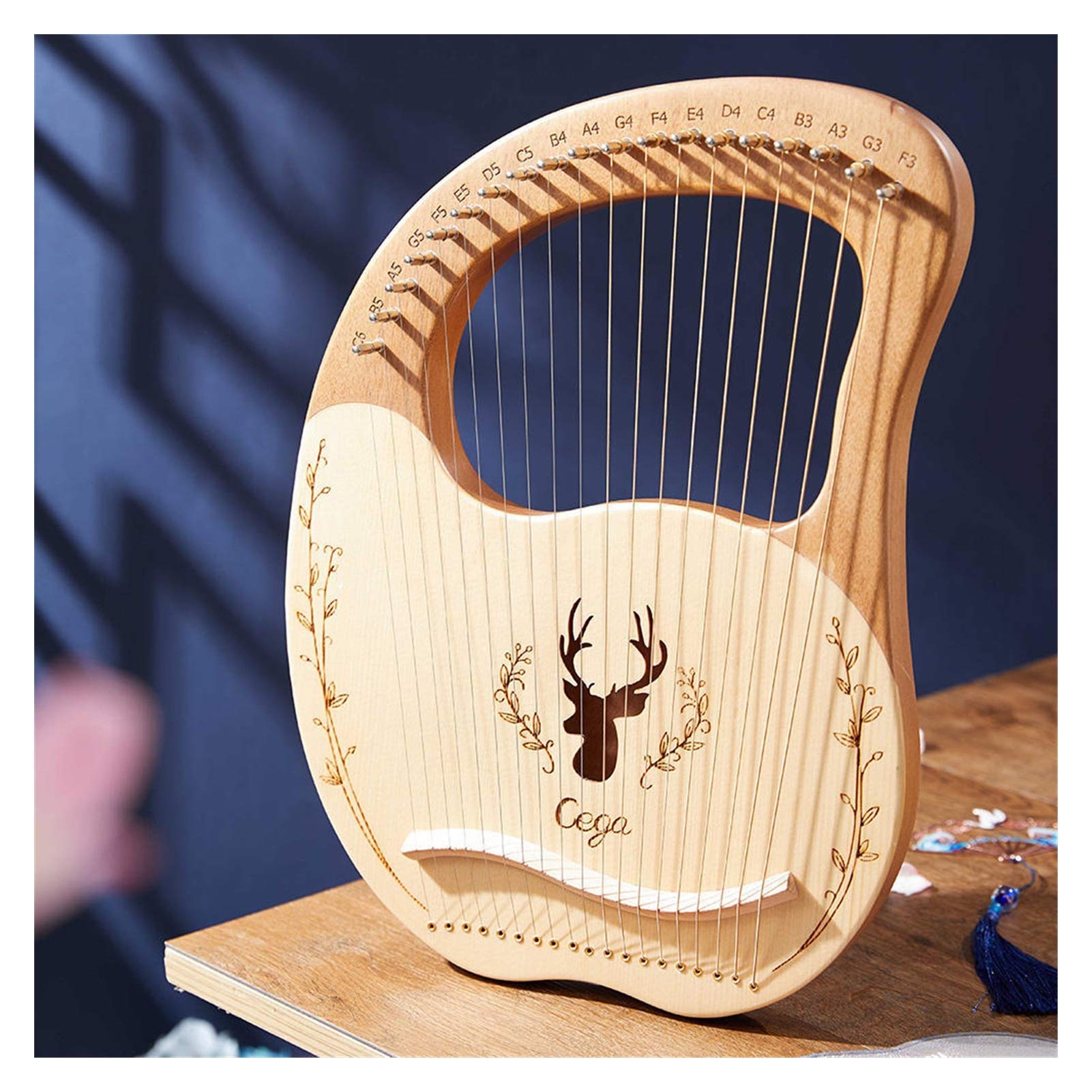 19-strunowy drewniany ksylofon mahoniowy, instrument muzyczny typu harfa, świerk, świerk Lyle, instrument strunowy dla początkujących, drewniany (kolor: niebieski)