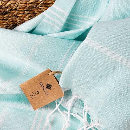 Miniatura 7 de Hencely Toalla de playa turca de gran tamaño de 37 x 68 pulgadas, sin arena, de secado rápido, ligera, esencial de viaje para piscina y baño,