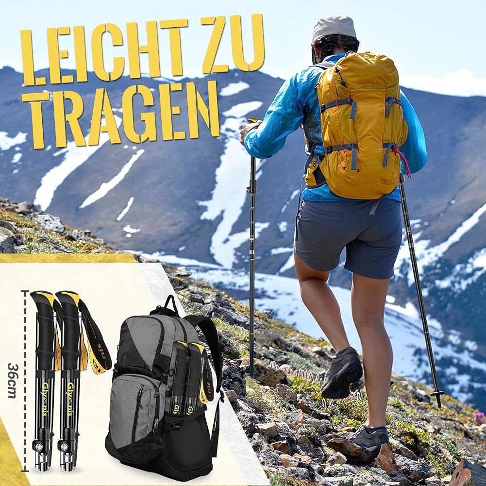 Glymnis Wanderstöcke Trekkingstöcke Walking Stöcke 7075 Aluminium Wanderstock verstellbar 110-130cm und Klemmverschluss mit 4 Paar Gummipuffers für Trekking
