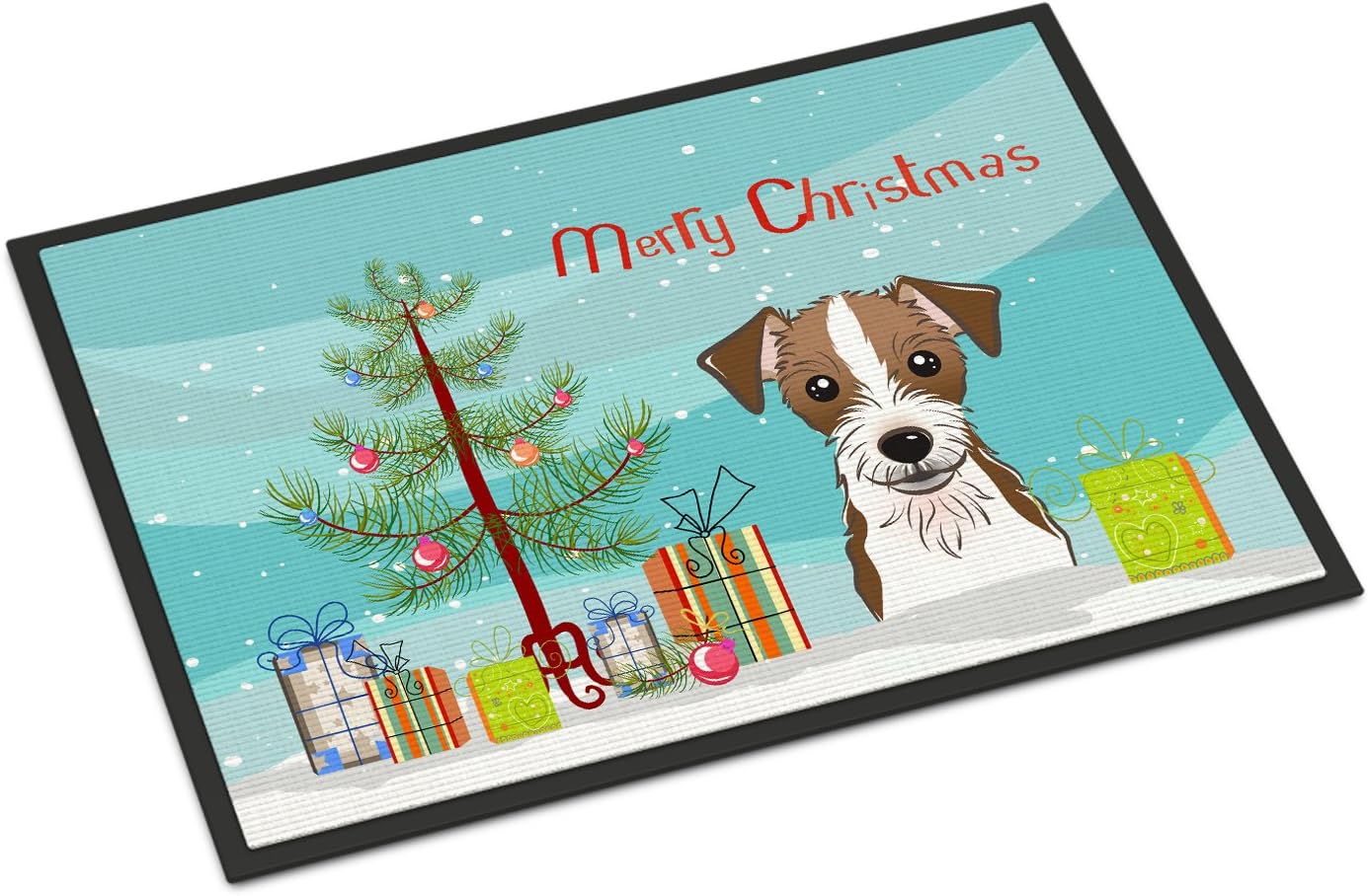 Caroline's Treasures BB1574MAT Christmas Tree and Wirehair Jack Russell Terrier Doormat 18x27 Front Door Mat Indoor Outdoor Rugs for Entryway, Non Slip Washable Low Pile, 18H X 27W