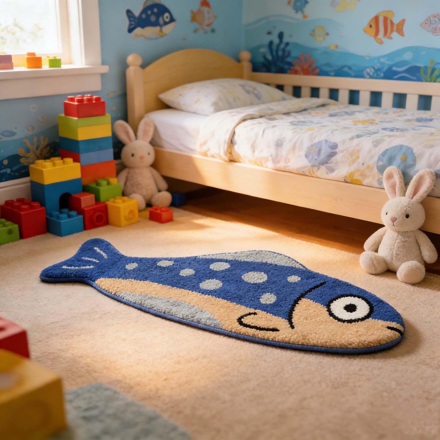 Cute Fish Shape Bath Mat Cashmere Like Non-Slip Plush Absorbent Carpet for Kids Bathroom and Tub Side (Multicolor, 40cmx60cm) image 5