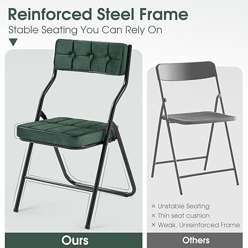 Miniatura 4 de Juego de 4 sillas plegables acolchadas, sillas plegables resistentes con cojín, juegos portátiles y cómodos para comedor, oficina, fiesta, mesa de
