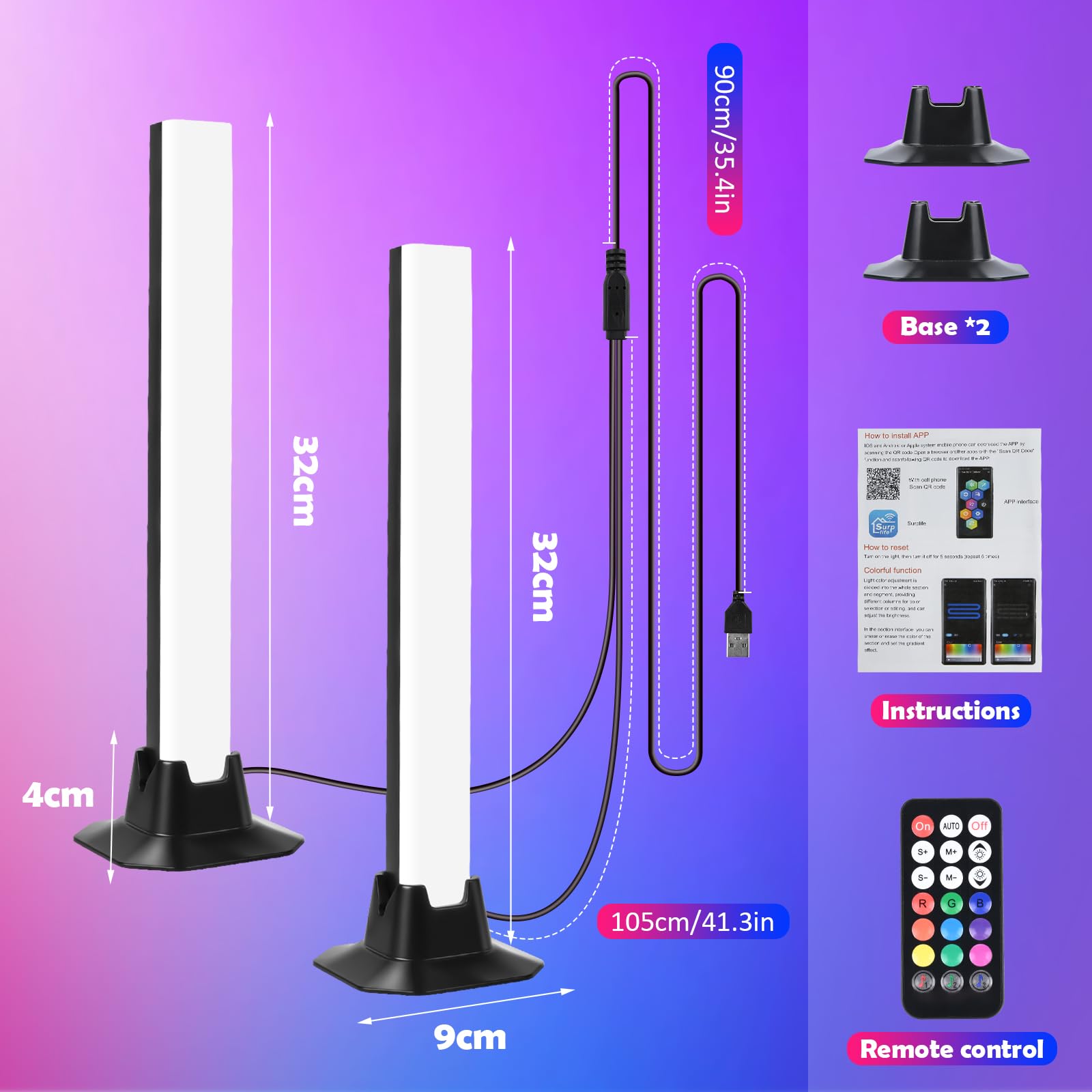 Smart LED Light Bars, Led TV Retroilluminazione Intelligente, Lampada RGB Torre di Illuminazione, Intelligente Arcobaleno con APP e Telecomando per PC, TV, Sala Giochi e Case Copmuter (32CM180°)