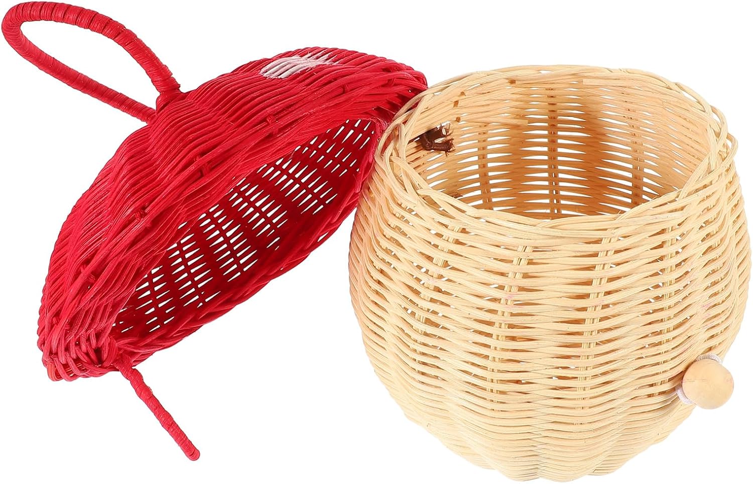 TEHAUX Rattan Bag, Rattan Bucket Bag Hand-woven Storage Basket Handbag Candy Handbag Woven Mushroom Basket for Kids
