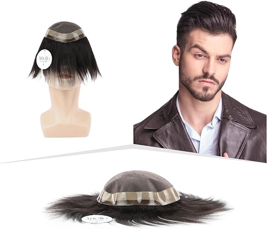 Artello® FINE R MONO Smart Hair Patch for Men, Silky Hair Wig in 100% Natural Human Hair, Dual Shade Apollo PU for Indian ...