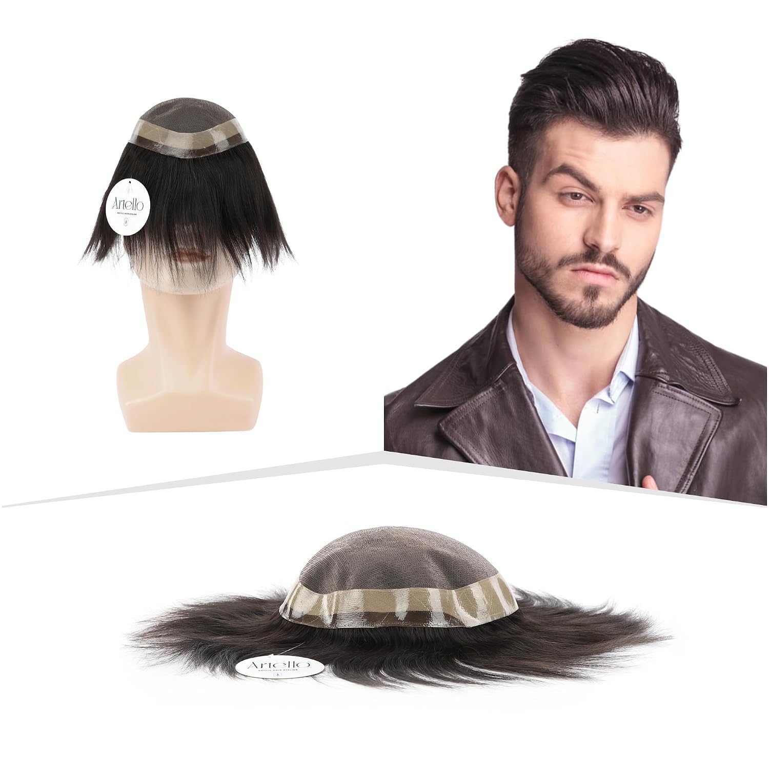 Artello® FINE R MONO Smart Hair Patch for Men, Silky Hair Wig in 100% Natural Human Hair, Dual Shade Apollo PU for Indian ...