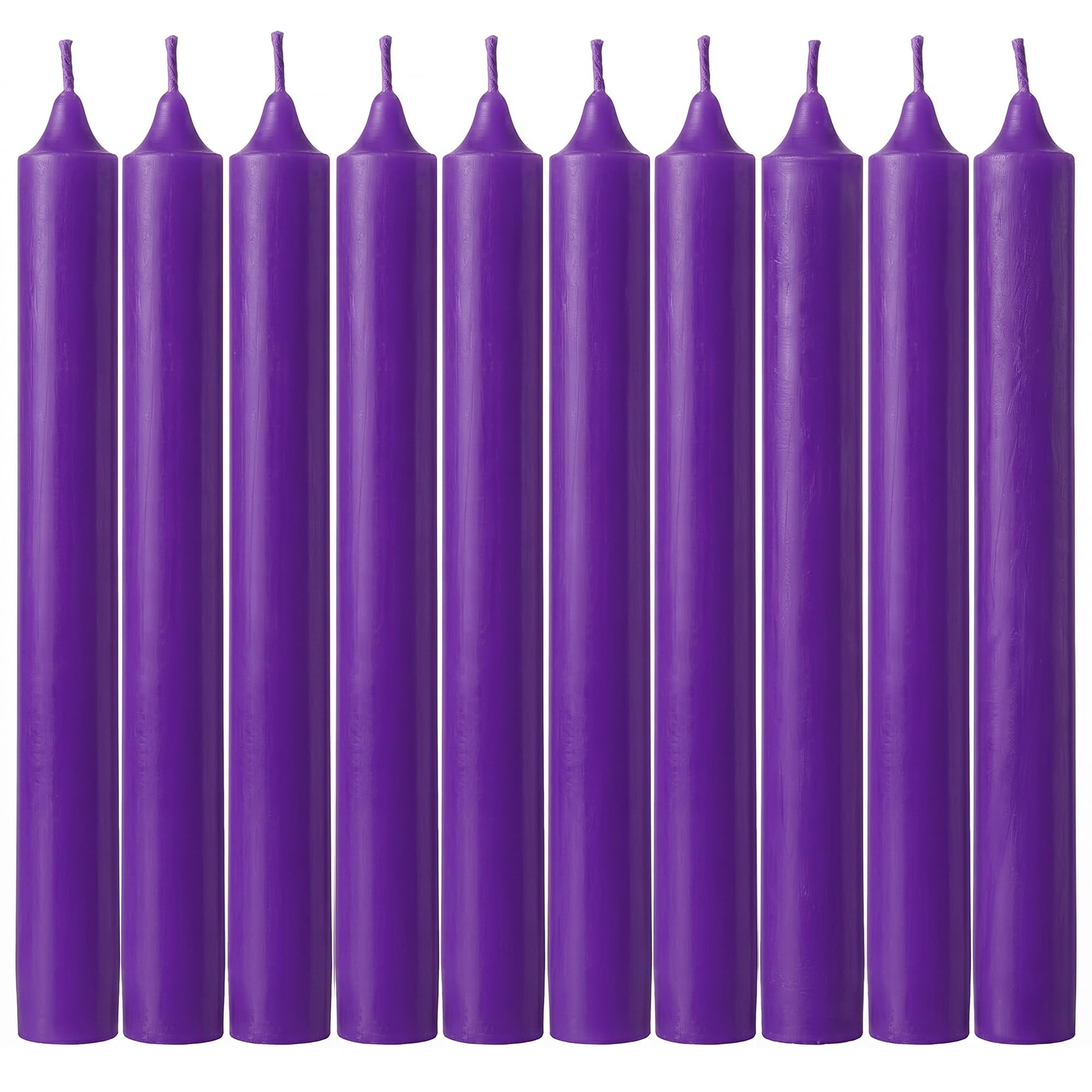Tezraftaar® 50 x Tapered Dinner Candles Purple Paraffin Wax Unscented Long Burning 190mm Candle for Church Birthday Parties Restaurants Dining