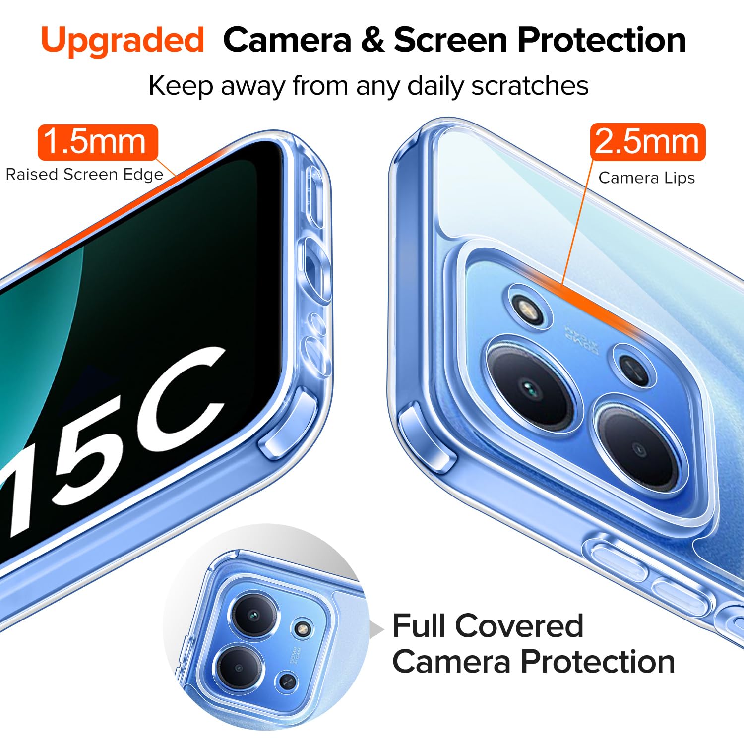 Kit Cover Trasparente + 2 Vetri Temperati + 2 Pellicole Fotocamera Per Xiaomi Redmi 15C 4G/5G E Poco C85 – Antiurto, Antigraffio, Trasparente
