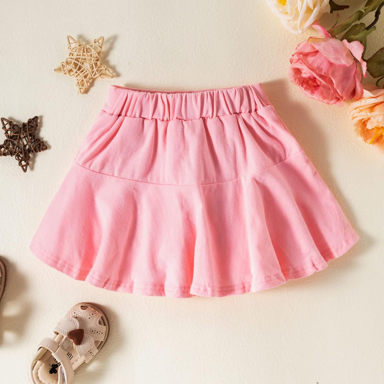 Neutocd Toddler Little Kid Baby Girl Shorts Skirts 8-9T 2 Pack Flared Plain Pleated Skater Skirt Sport Skort