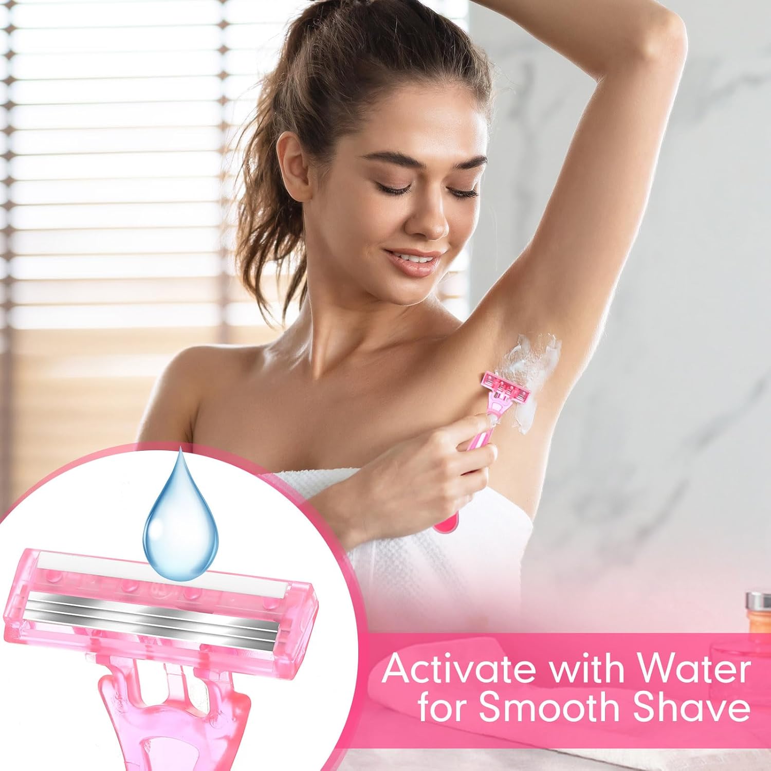 Lasnten 60 Pcs Women's Disposable Razors Bulk 3 Blades Sensitive Skin Razors for a Smooth and Comfortable Shave