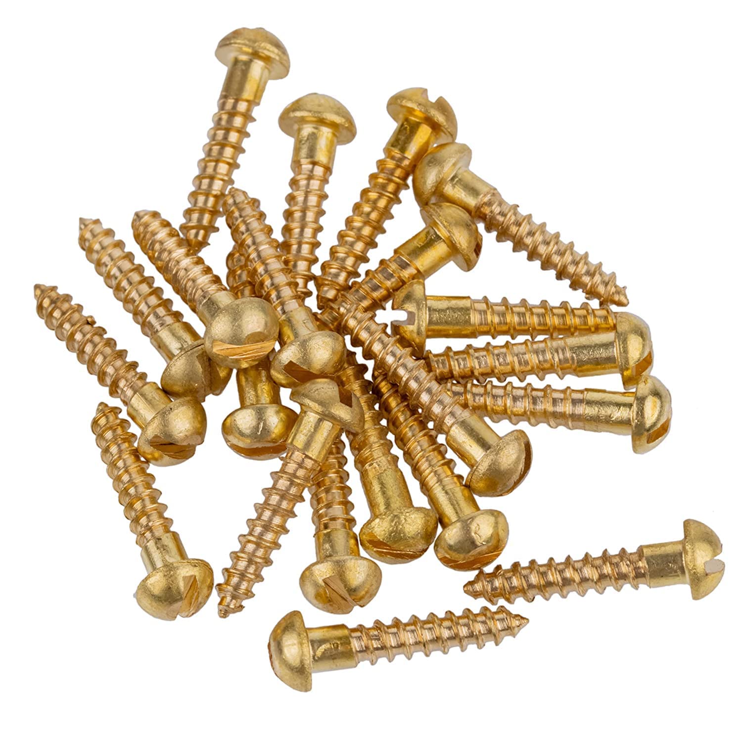 #6 x 5/8" Solid Brass Round Head Slott Drive Wood Screws - Pack of 100 - Self Tapping Screws for Wood - RH6-BQ (100)