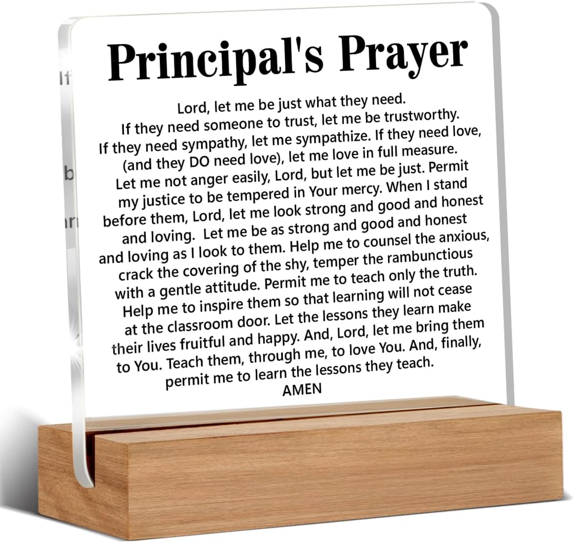 Religious School Principle Gifts for Women Men, Christian Gifts for Principle Prayer Clear Acrylic Decorative Sign Office Decor