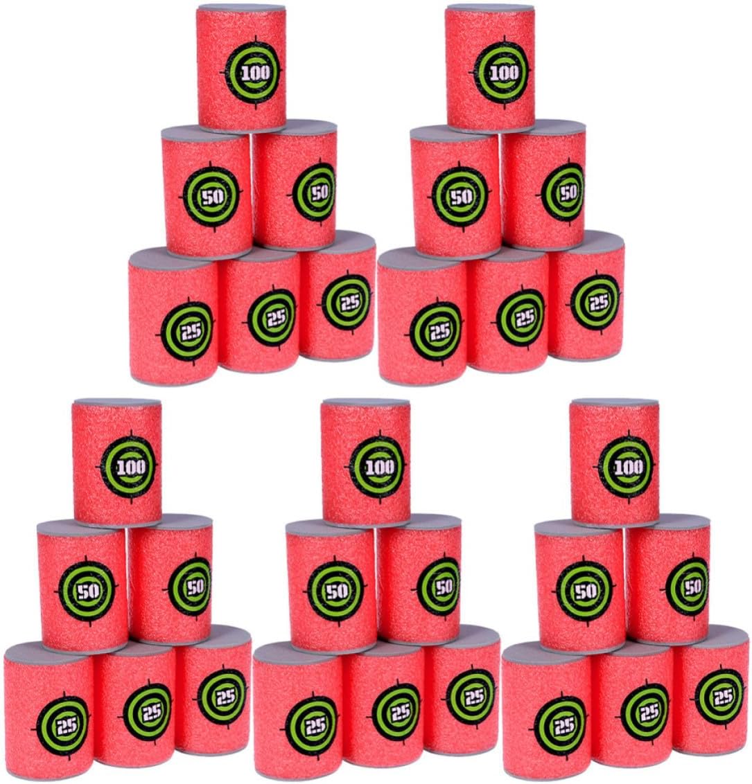 30pcs Eva Foam Shooter Cans Targets for Interactive Exercising Eyesight Sturdy Red Foam Material for Garden and Leisure Activities